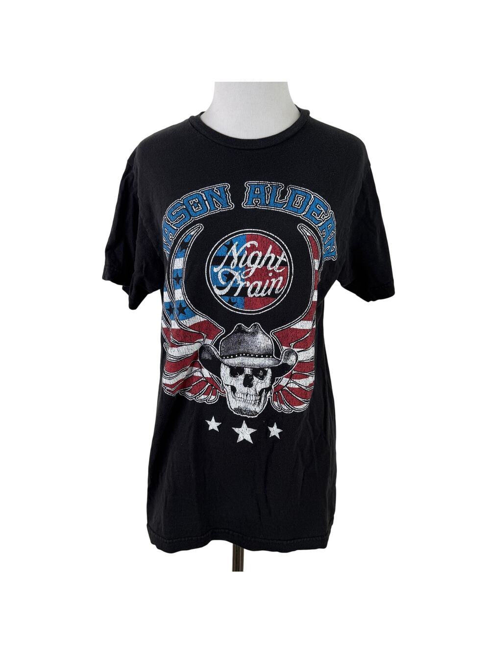 Jason Aldean Women's Night Train Patriotic Skull Graphic T-Shirt